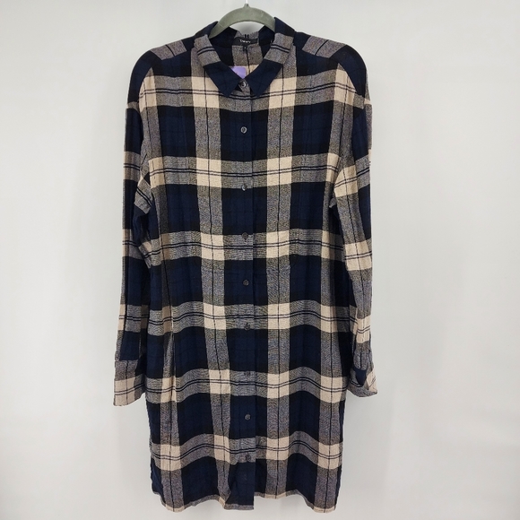 Theory Panel Front navy multi fall plaid shirt dress viscose wool blend - Picture 3 of 7